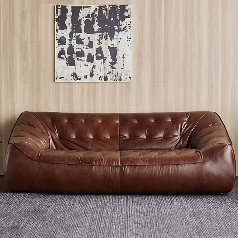 Retro Oil Wax Leather Sofa Living Room